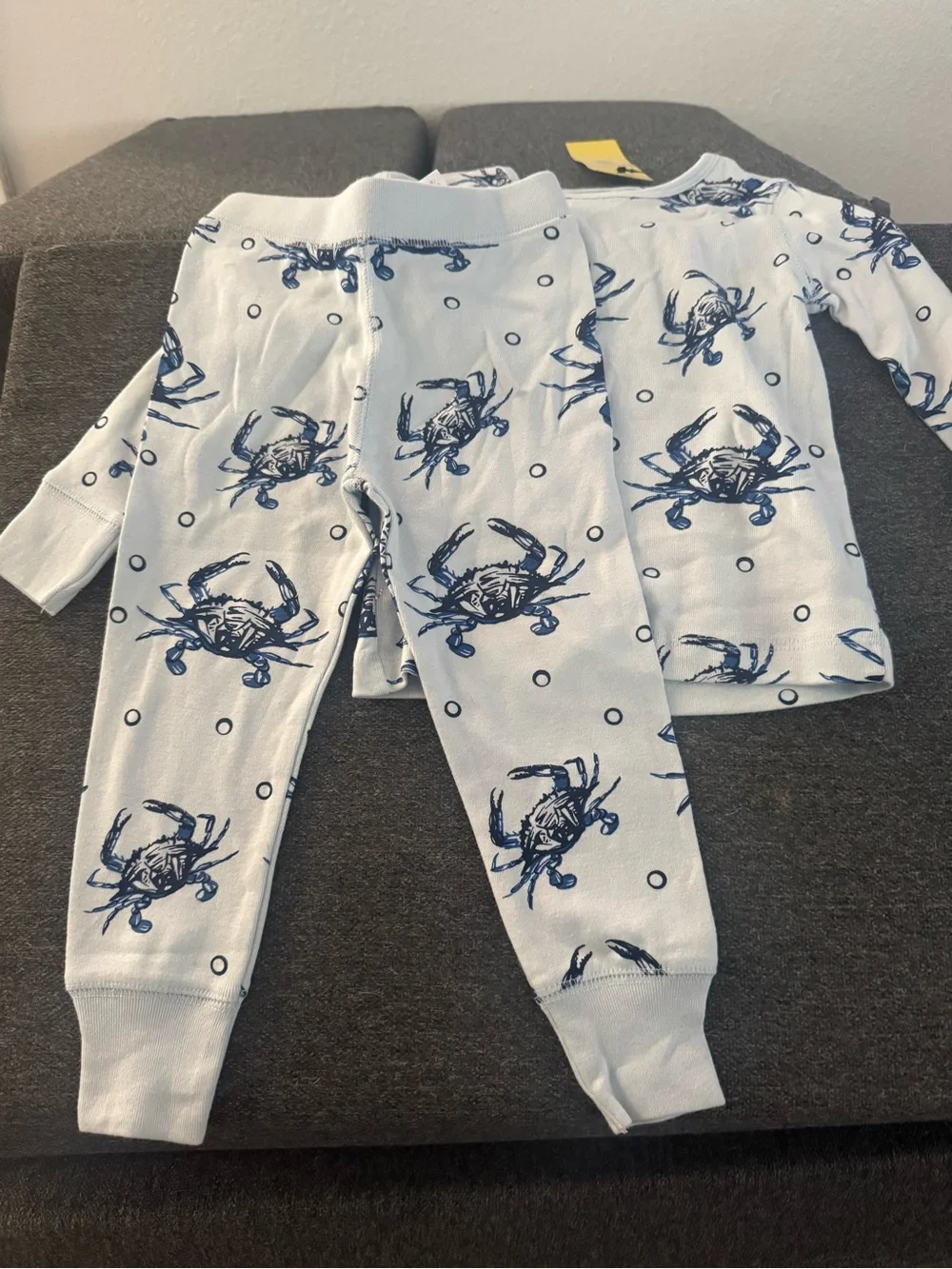 Light Blue Crab Print Kids Pajama Set